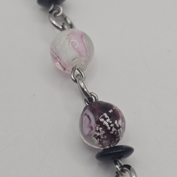 Handmade Geometric Beaded Necklace Silver Tone Square Links Boho Artsy - Picture 4 of 9